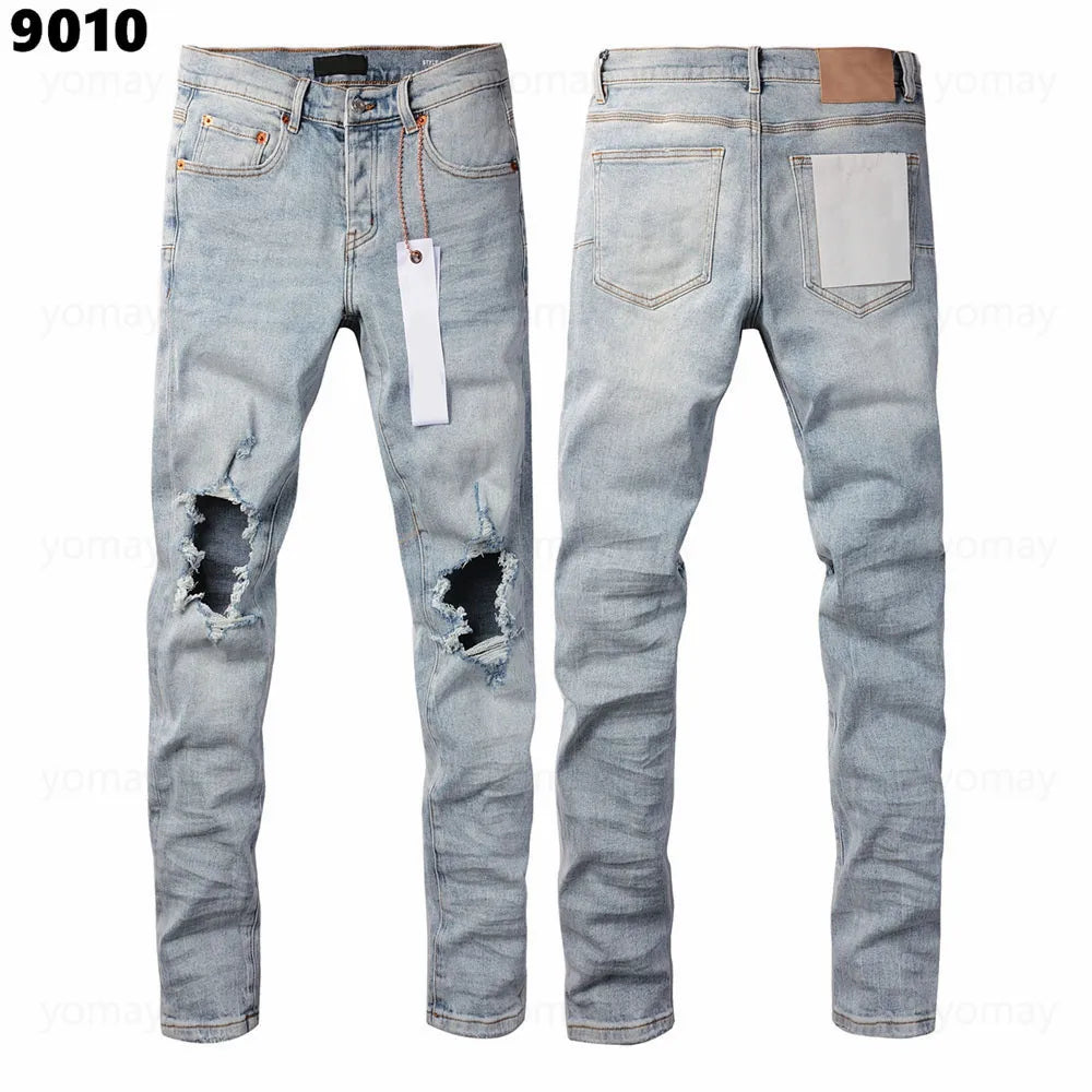 Designer Jeans Denim Mens Ripped Motorcycle Trousers Designers Denims Fashion Slim Fit Jeans Men Man Black High-End Quality Rock Hip Hop Pants