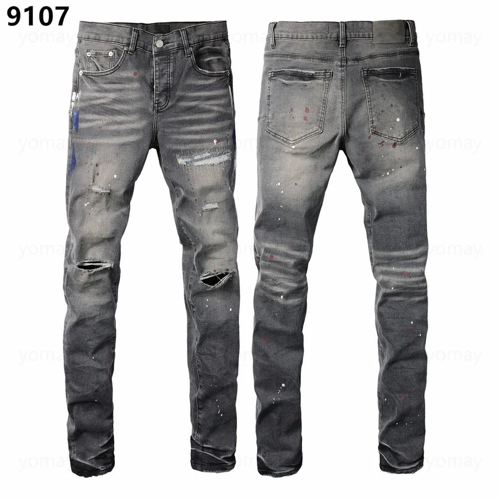 Designer Jeans Denim Mens Ripped Motorcycle Trousers Designers Denims Fashion Slim Fit Jeans Men Man Black High-End Quality Rock Hip Hop Pants