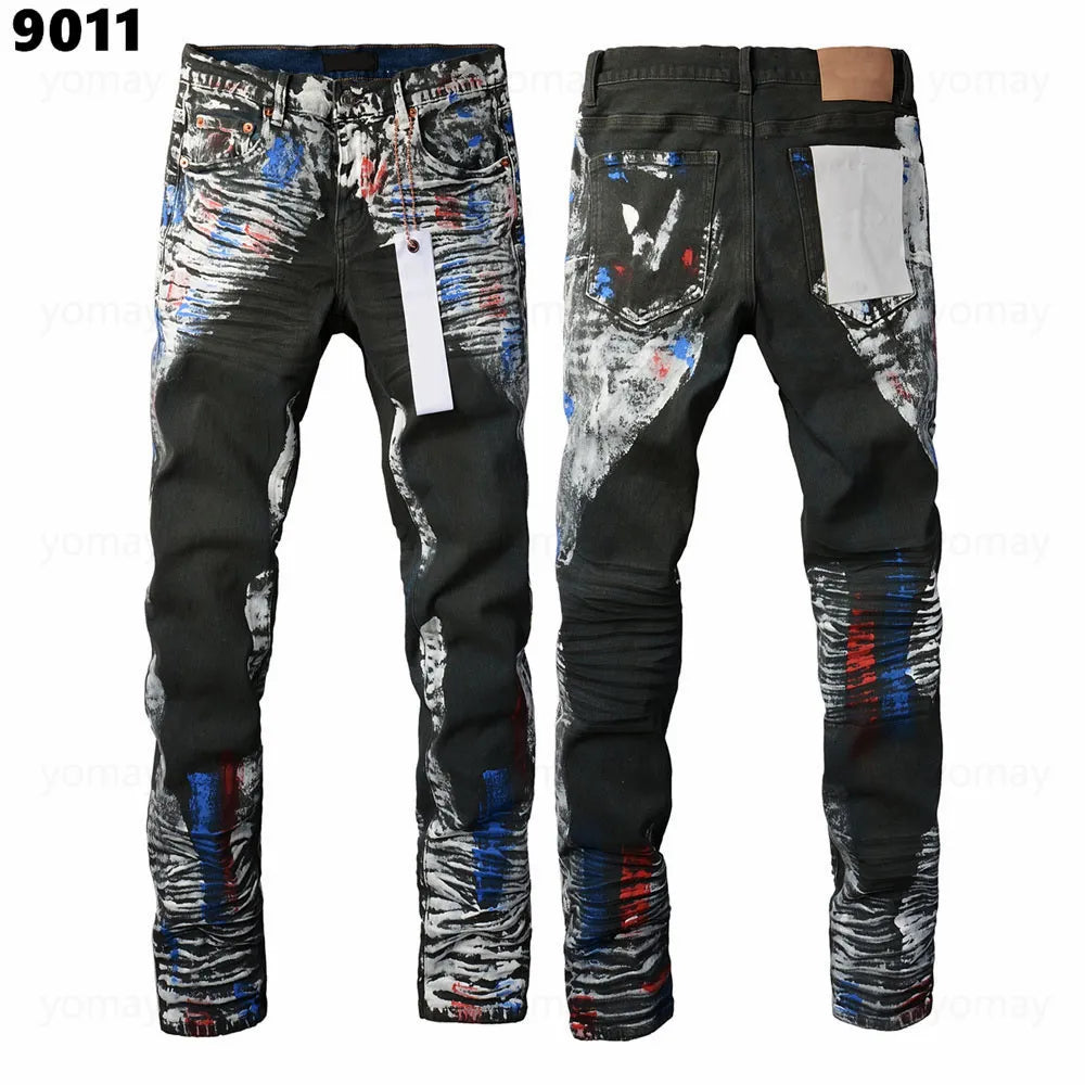 Designer Jeans Denim Mens Ripped Motorcycle Trousers Designers Denims Fashion Slim Fit Jeans Men Man Black High-End Quality Rock Hip Hop Pants