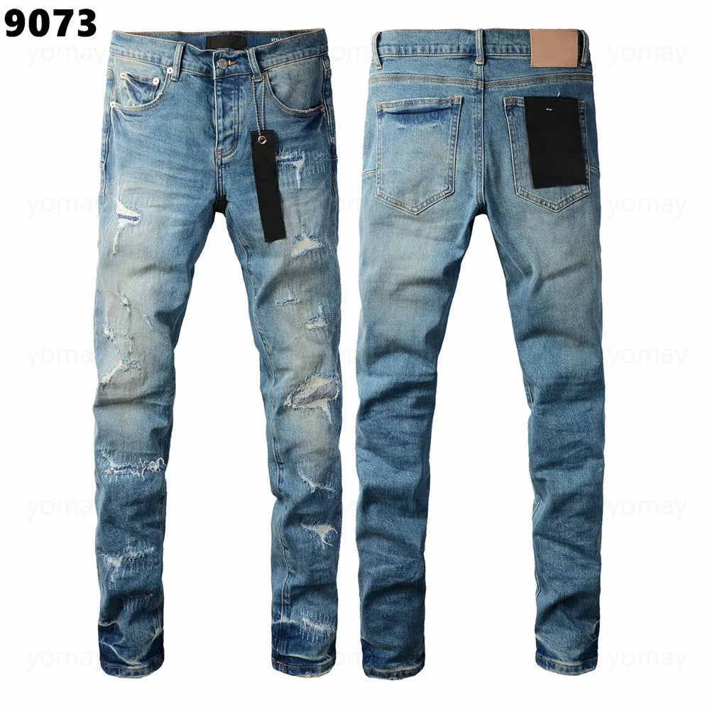 Designer Jeans Denim Mens Ripped Motorcycle Trousers Designers Denims Fashion Slim Fit Jeans Men Man Black High-End Quality Rock Hip Hop Pants