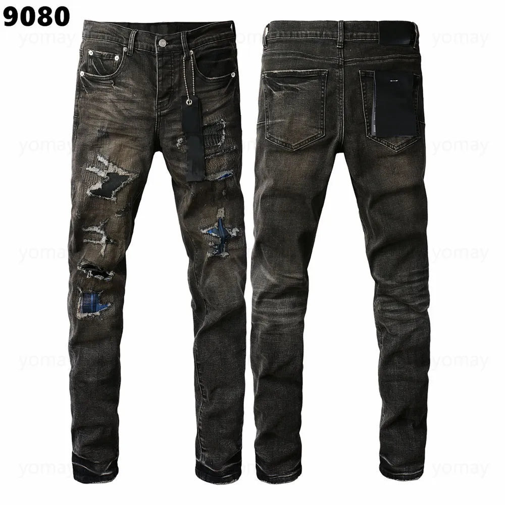 Designer Jeans Denim Mens Ripped Motorcycle Trousers Designers Denims Fashion Slim Fit Jeans Men Man Black High-End Quality Rock Hip Hop Pants