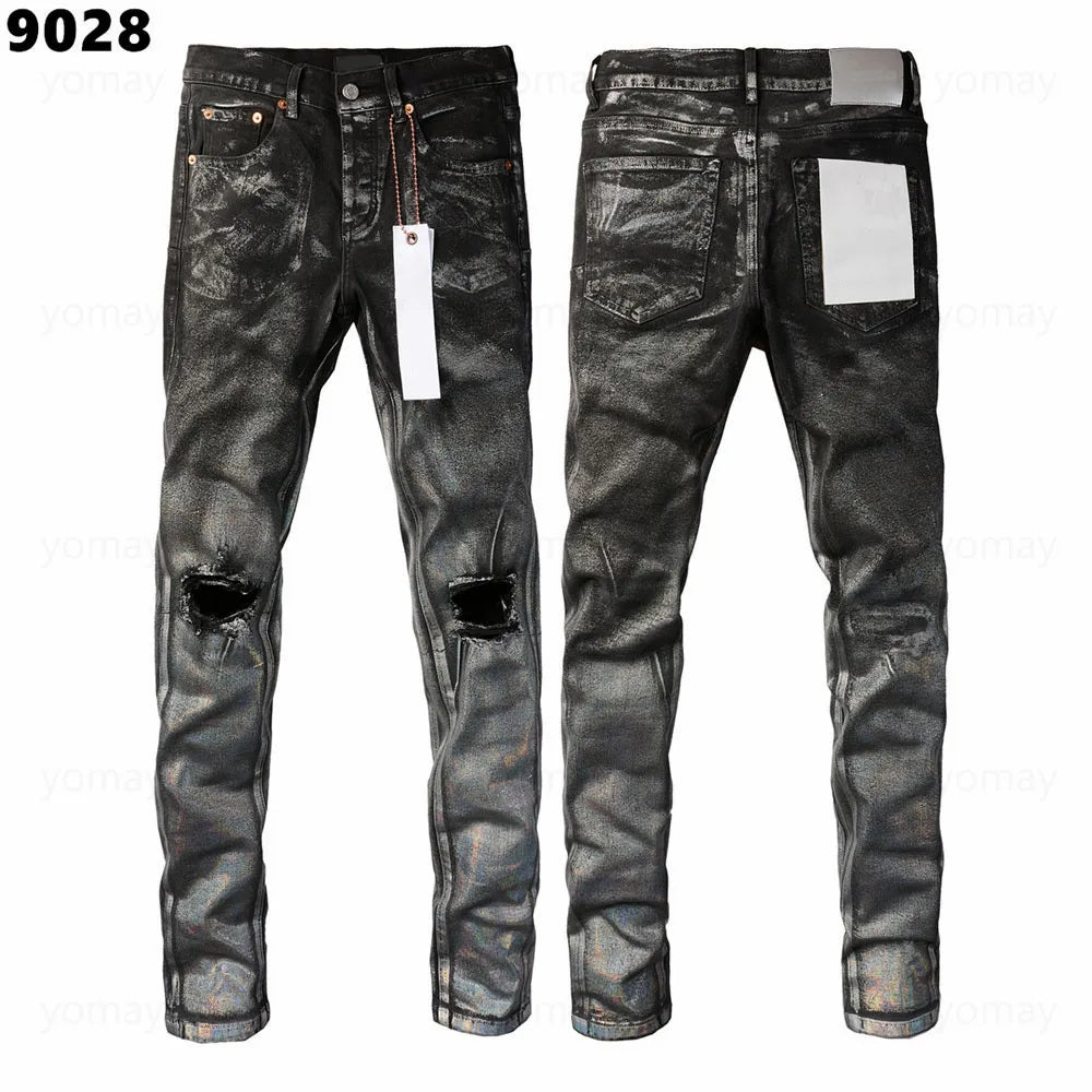 Designer Jeans Denim Mens Ripped Motorcycle Trousers Designers Denims Fashion Slim Fit Jeans Men Man Black High-End Quality Rock Hip Hop Pants