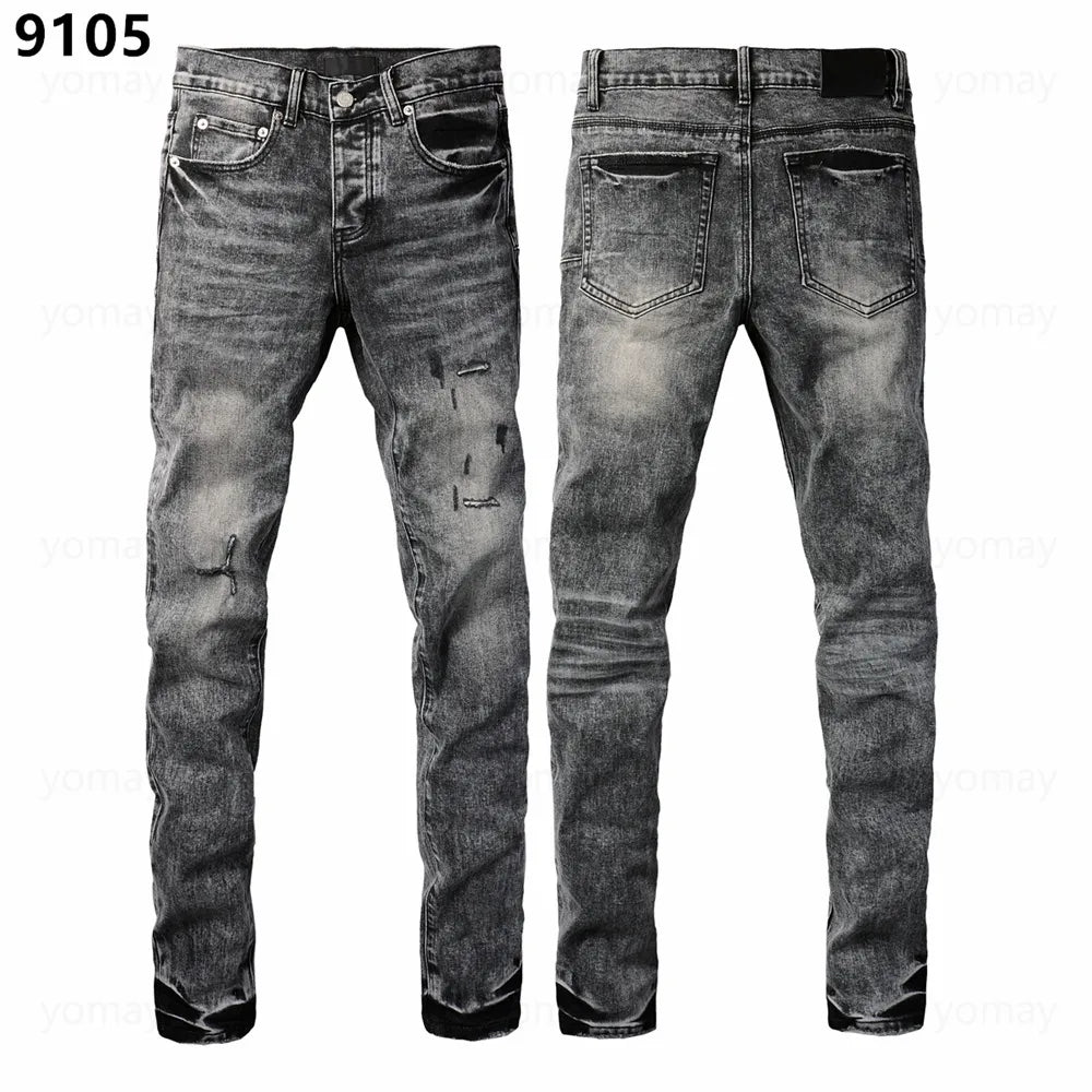 Designer Jeans Denim Mens Ripped Motorcycle Trousers Designers Denims Fashion Slim Fit Jeans Men Man Black High-End Quality Rock Hip Hop Pants