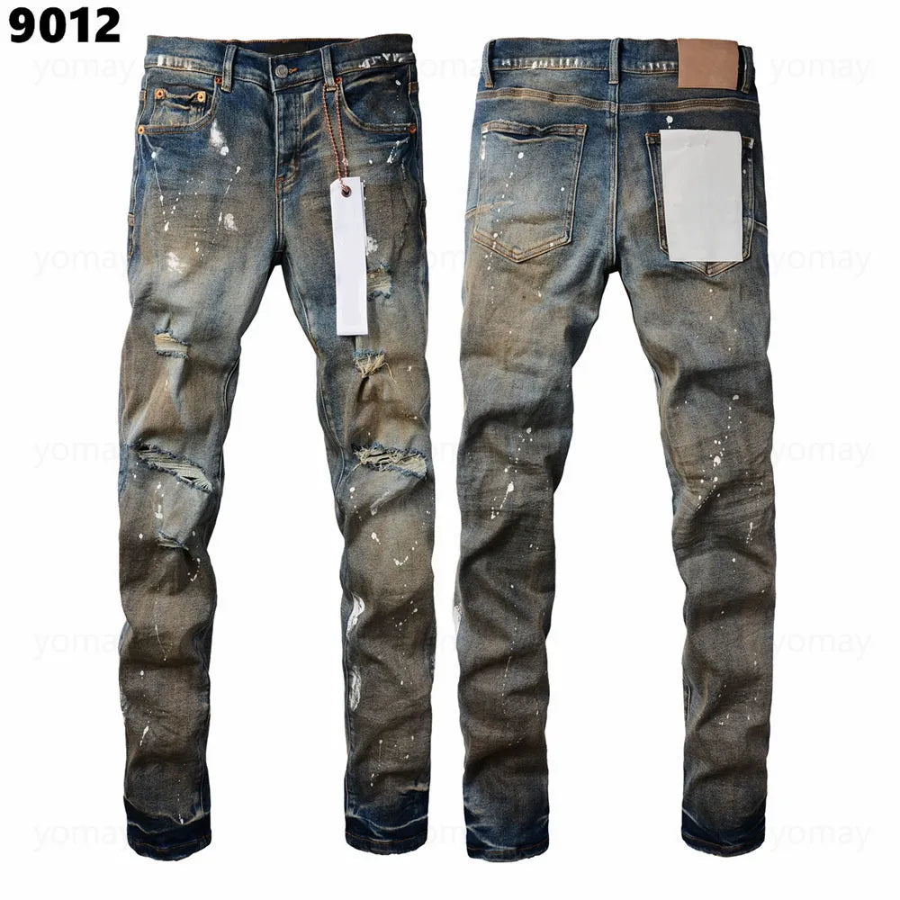Designer Jeans Denim Mens Ripped Motorcycle Trousers Designers Denims Fashion Slim Fit Jeans Men Man Black High-End Quality Rock Hip Hop Pants