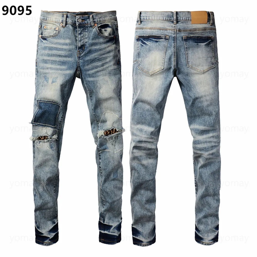 Designer Jeans Denim Mens Ripped Motorcycle Trousers Designers Denims Fashion Slim Fit Jeans Men Man Black High-End Quality Rock Hip Hop Pants