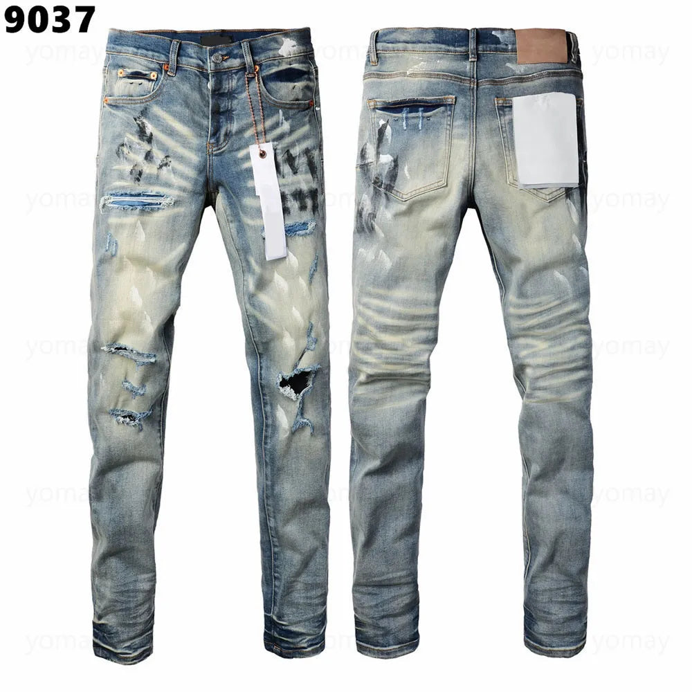 Designer Jeans Denim Mens Ripped Motorcycle Trousers Designers Denims Fashion Slim Fit Jeans Men Man Black High-End Quality Rock Hip Hop Pants