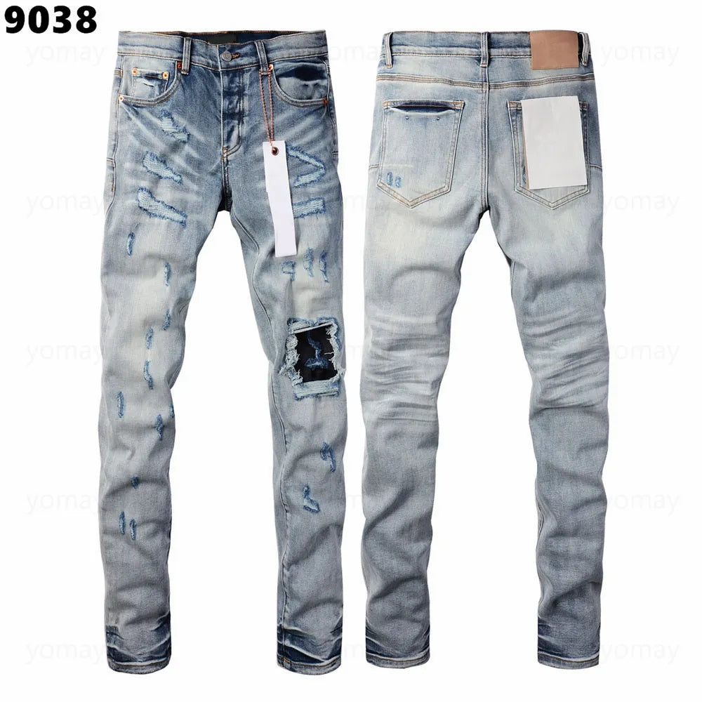 Designer Jeans Denim Mens Ripped Motorcycle Trousers Designers Denims Fashion Slim Fit Jeans Men Man Black High-End Quality Rock Hip Hop Pants