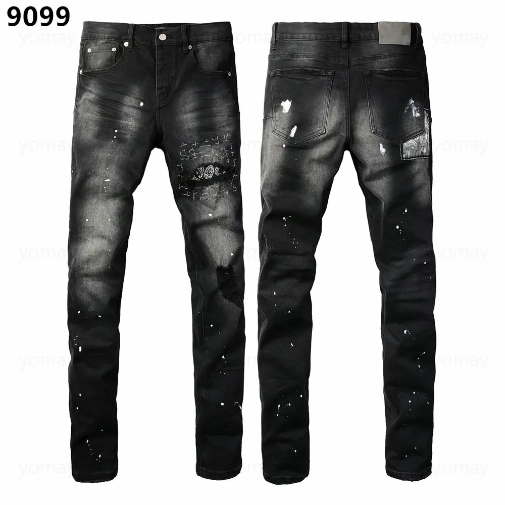 Designer Jeans Denim Mens Ripped Motorcycle Trousers Designers Denims Fashion Slim Fit Jeans Men Man Black High-End Quality Rock Hip Hop Pants