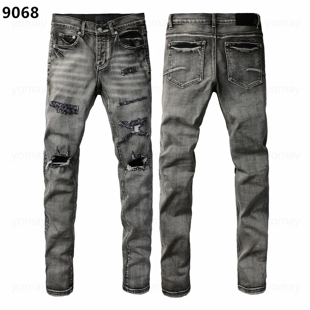 Designer Jeans Denim Mens Ripped Motorcycle Trousers Designers Denims Fashion Slim Fit Jeans Men Man Black High-End Quality Rock Hip Hop Pants