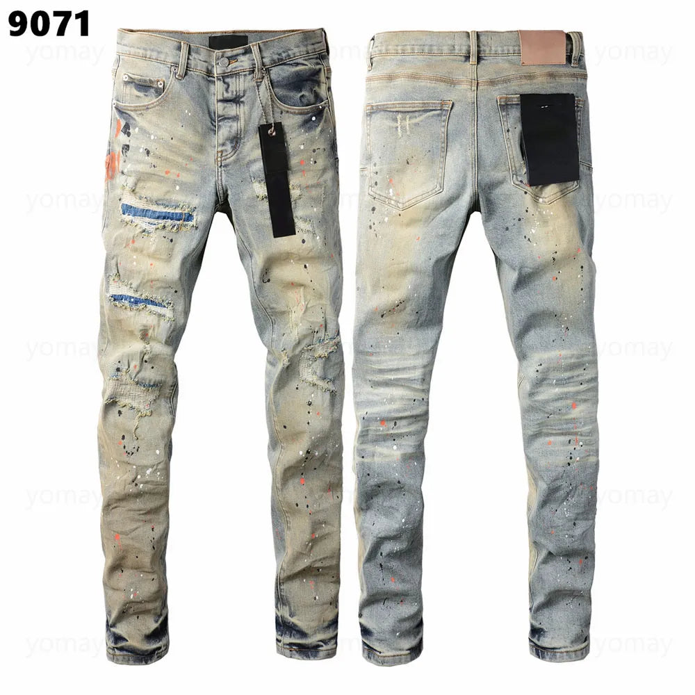 Designer Jeans Denim Mens Ripped Motorcycle Trousers Designers Denims Fashion Slim Fit Jeans Men Man Black High-End Quality Rock Hip Hop Pants