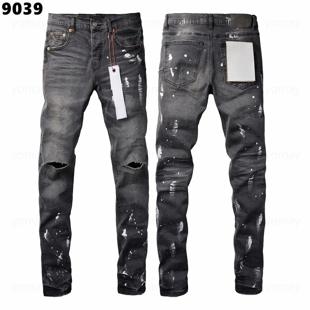 Designer Jeans Denim Mens Ripped Motorcycle Trousers Designers Denims Fashion Slim Fit Jeans Men Man Black High-End Quality Rock Hip Hop Pants