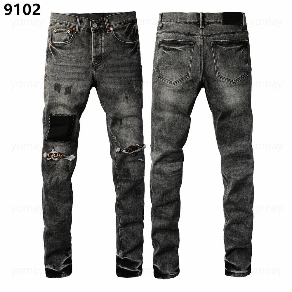 Designer Jeans Denim Mens Ripped Motorcycle Trousers Designers Denims Fashion Slim Fit Jeans Men Man Black High-End Quality Rock Hip Hop Pants