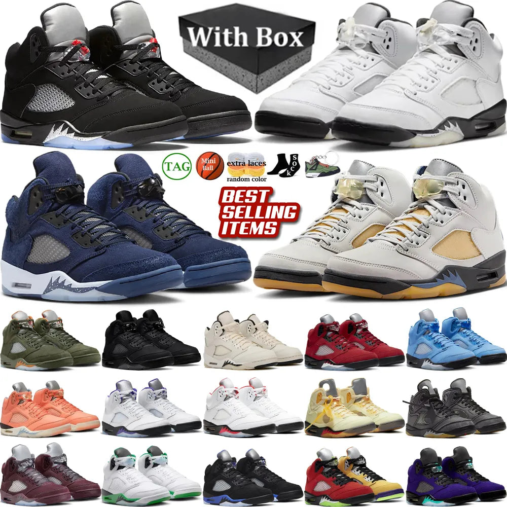 With Box Jump Man 5 Mens Basketball Shoes 5S Black Cat Olive Navy Georgetown Aqua UNC Lucky Green Concord Racer Blue Raging Bull Fire Red Suede Sail Burgundy Trainer