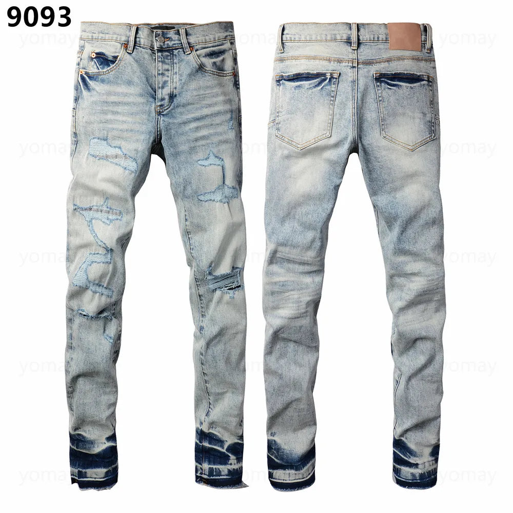 Designer Jeans Denim Mens Ripped Motorcycle Trousers Designers Denims Fashion Slim Fit Jeans Men Man Black High-End Quality Rock Hip Hop Pants