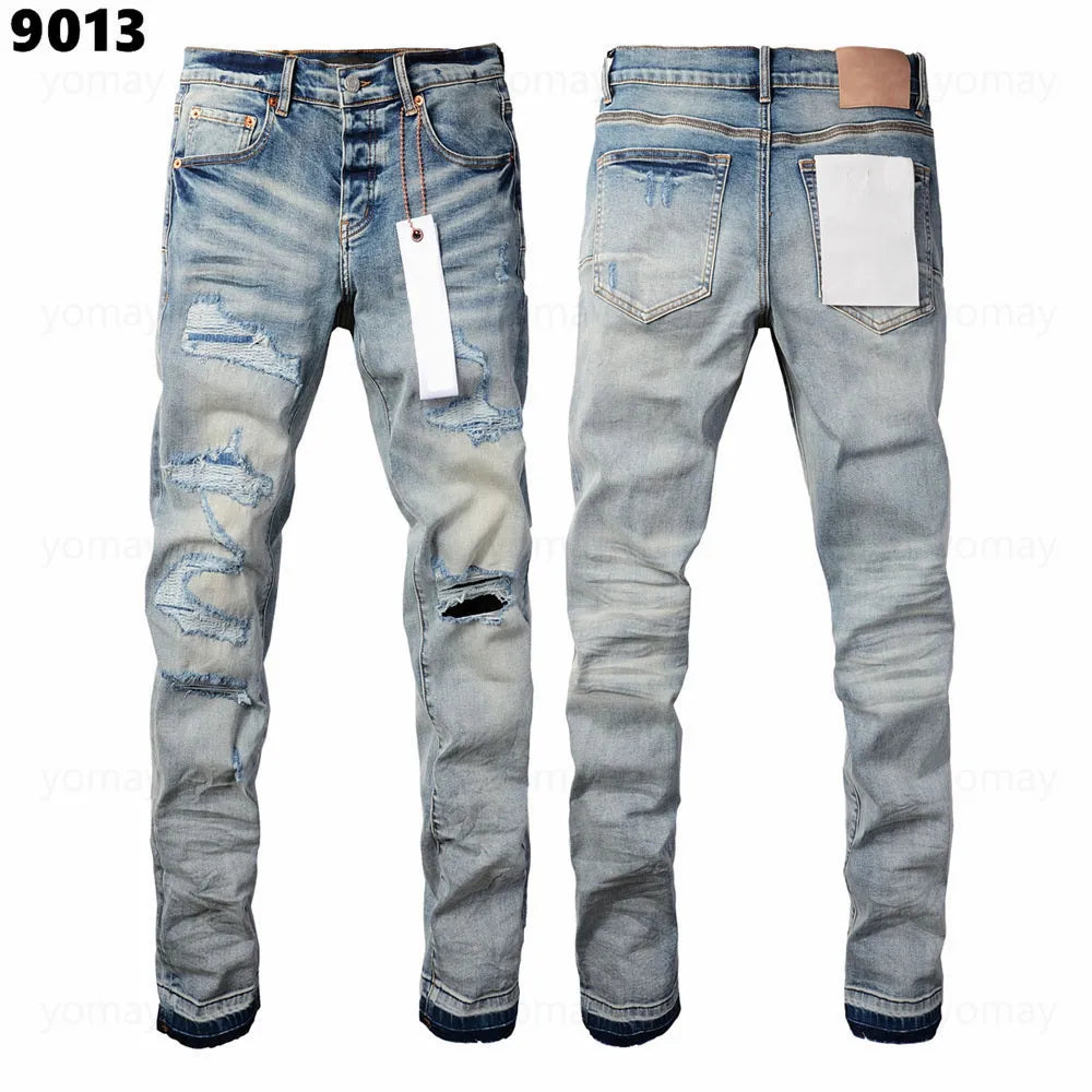 Designer Jeans Denim Mens Ripped Motorcycle Trousers Designers Denims Fashion Slim Fit Jeans Men Man Black High-End Quality Rock Hip Hop Pants