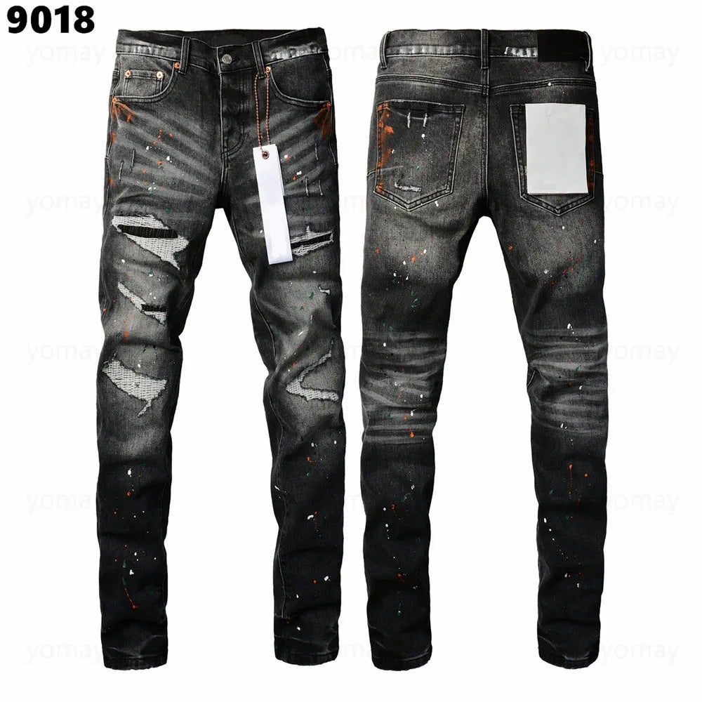 Designer Jeans Denim Mens Ripped Motorcycle Trousers Designers Denims Fashion Slim Fit Jeans Men Man Black High-End Quality Rock Hip Hop Pants
