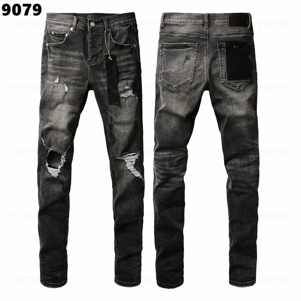 Designer Jeans Denim Mens Ripped Motorcycle Trousers Designers Denims Fashion Slim Fit Jeans Men Man Black High-End Quality Rock Hip Hop Pants