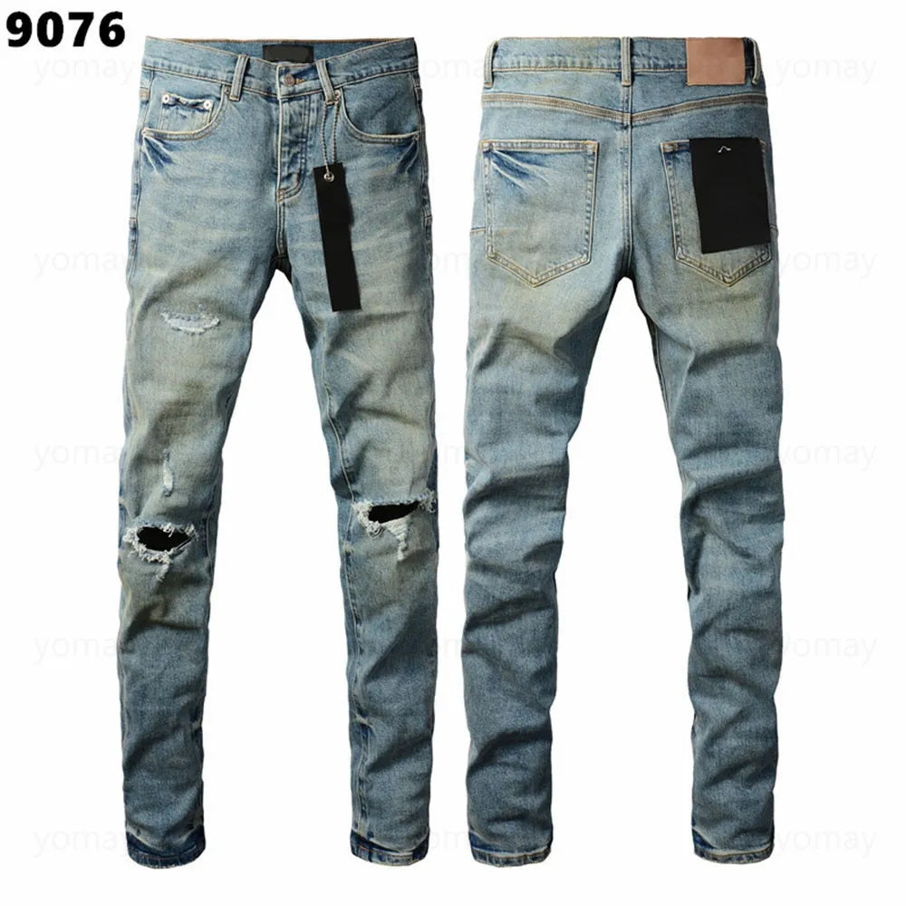Designer Jeans Denim Mens Ripped Motorcycle Trousers Designers Denims Fashion Slim Fit Jeans Men Man Black High-End Quality Rock Hip Hop Pants