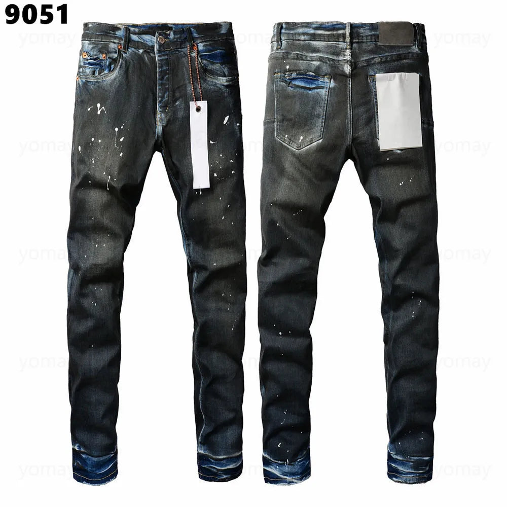 Designer Jeans Denim Mens Ripped Motorcycle Trousers Designers Denims Fashion Slim Fit Jeans Men Man Black High-End Quality Rock Hip Hop Pants