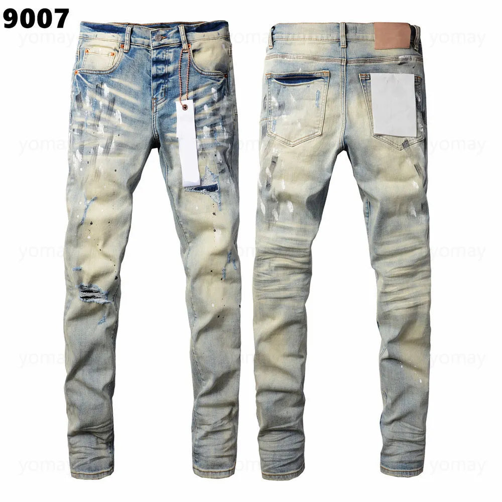 Designer Jeans Denim Mens Ripped Motorcycle Trousers Designers Denims Fashion Slim Fit Jeans Men Man Black High-End Quality Rock Hip Hop Pants