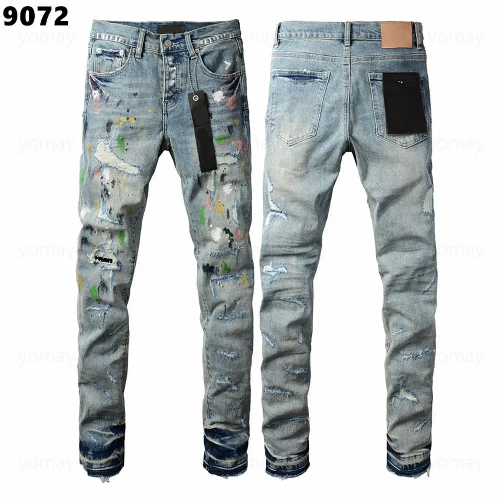 Designer Jeans Denim Mens Ripped Motorcycle Trousers Designers Denims Fashion Slim Fit Jeans Men Man Black High-End Quality Rock Hip Hop Pants