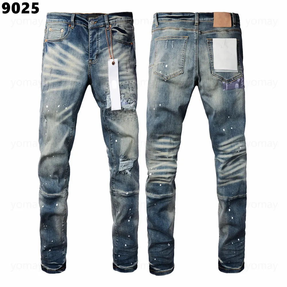 Designer Jeans Denim Mens Ripped Motorcycle Trousers Designers Denims Fashion Slim Fit Jeans Men Man Black High-End Quality Rock Hip Hop Pants