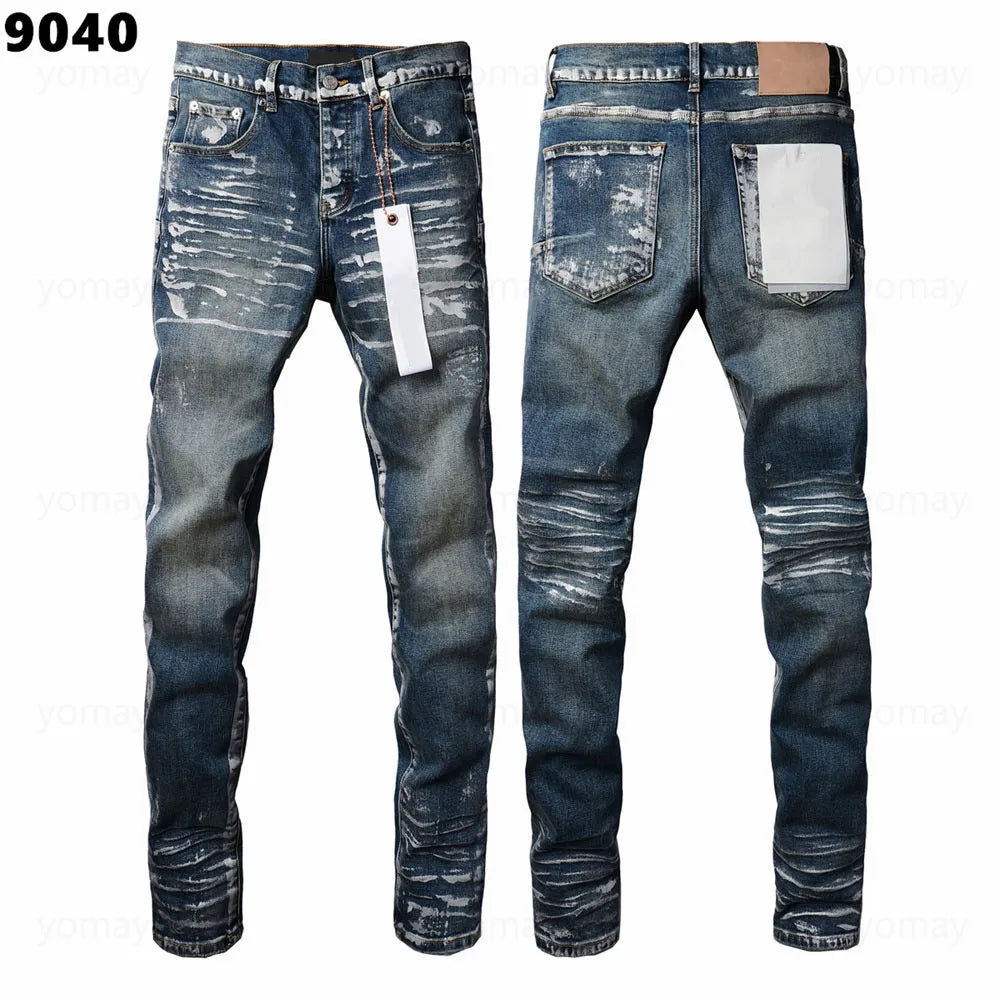 Designer Jeans Denim Mens Ripped Motorcycle Trousers Designers Denims Fashion Slim Fit Jeans Men Man Black High-End Quality Rock Hip Hop Pants