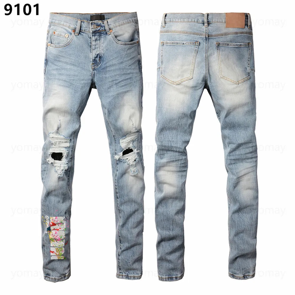 Designer Jeans Denim Mens Ripped Motorcycle Trousers Designers Denims Fashion Slim Fit Jeans Men Man Black High-End Quality Rock Hip Hop Pants