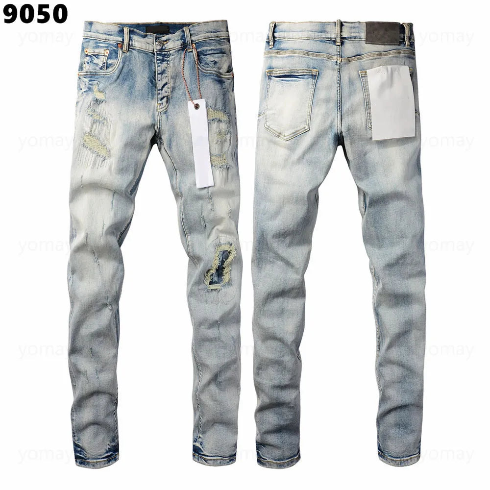 Designer Jeans Denim Mens Ripped Motorcycle Trousers Designers Denims Fashion Slim Fit Jeans Men Man Black High-End Quality Rock Hip Hop Pants