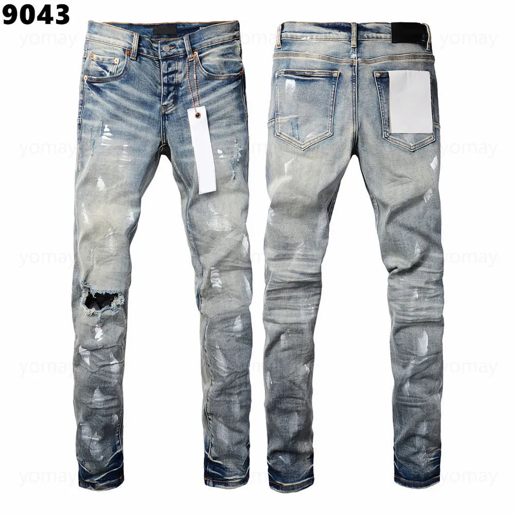 Designer Jeans Denim Mens Ripped Motorcycle Trousers Designers Denims Fashion Slim Fit Jeans Men Man Black High-End Quality Rock Hip Hop Pants