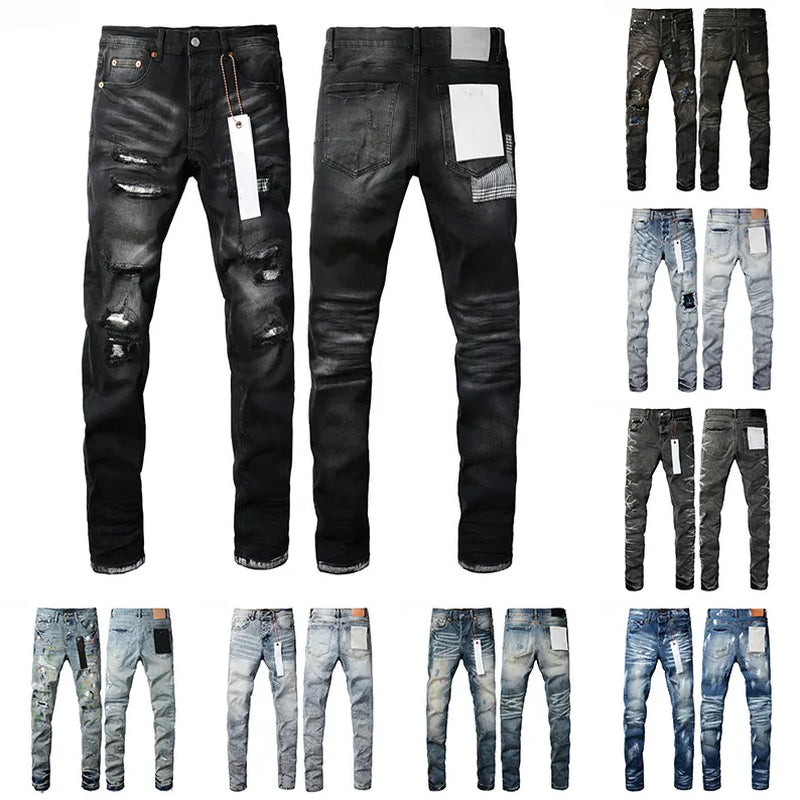 Designer Jeans Denim Mens Ripped Motorcycle Trousers Designers Denims Fashion Slim Fit Jeans Men Man Black High-End Quality Rock Hip Hop Pants