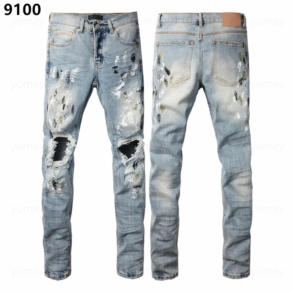 Designer Jeans Denim Mens Ripped Motorcycle Trousers Designers Denims Fashion Slim Fit Jeans Men Man Black High-End Quality Rock Hip Hop Pants