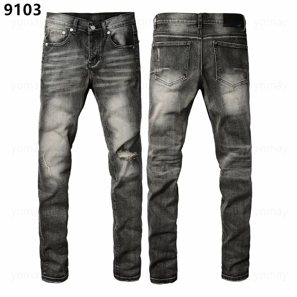 Designer Jeans Denim Mens Ripped Motorcycle Trousers Designers Denims Fashion Slim Fit Jeans Men Man Black High-End Quality Rock Hip Hop Pants