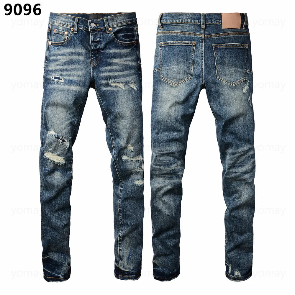 Designer Jeans Denim Mens Ripped Motorcycle Trousers Designers Denims Fashion Slim Fit Jeans Men Man Black High-End Quality Rock Hip Hop Pants