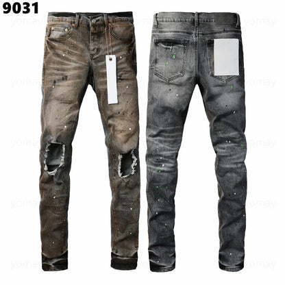 Designer Jeans Denim Mens Ripped Motorcycle Trousers Designers Denims Fashion Slim Fit Jeans Men Man Black High-End Quality Rock Hip Hop Pants