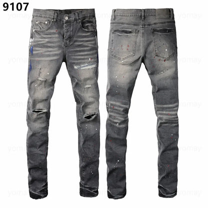 Designer Jeans Denim Mens Ripped Motorcycle Trousers Designers Denims Fashion Slim Fit Jeans Men Man Black High-End Quality Rock Hip Hop Pants