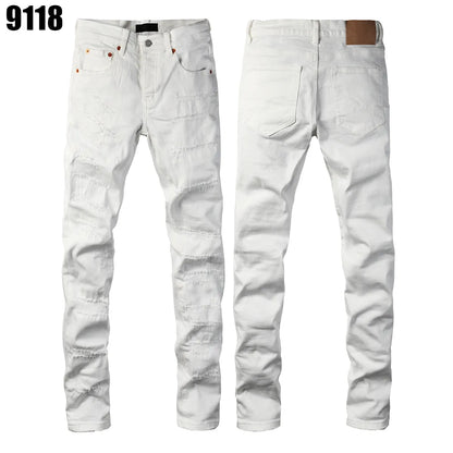 Designer Jeans Denim Mens Ripped Motorcycle Trousers Designers Denims Fashion Slim Fit Jeans Men Man Black High-End Quality Rock Hip Hop Pants