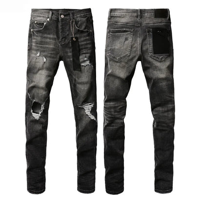 Designer Jeans Denim Mens Ripped Motorcycle Trousers Designers Denims Fashion Slim Fit Jeans Men Man Black High-End Quality Rock Hip Hop Pants