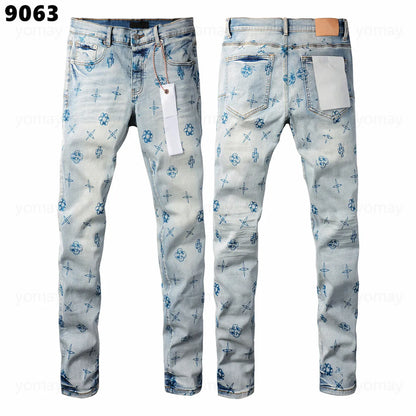 Designer Jeans Denim Mens Ripped Motorcycle Trousers Designers Denims Fashion Slim Fit Jeans Men Man Black High-End Quality Rock Hip Hop Pants