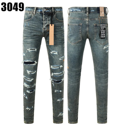 Designer Jeans Denim Mens Ripped Motorcycle Trousers Designers Denims Fashion Slim Fit Jeans Men Man Black High-End Quality Rock Hip Hop Pants