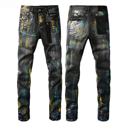 Designer Jeans Denim Mens Ripped Motorcycle Trousers Designers Denims Fashion Slim Fit Jeans Men Man Black High-End Quality Rock Hip Hop Pants