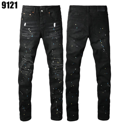 Designer Jeans Denim Mens Ripped Motorcycle Trousers Designers Denims Fashion Slim Fit Jeans Men Man Black High-End Quality Rock Hip Hop Pants