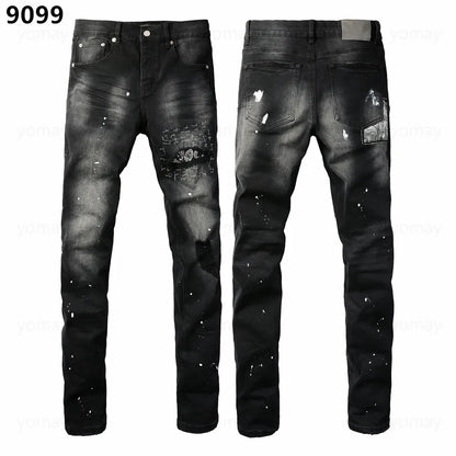 Designer Jeans Denim Mens Ripped Motorcycle Trousers Designers Denims Fashion Slim Fit Jeans Men Man Black High-End Quality Rock Hip Hop Pants