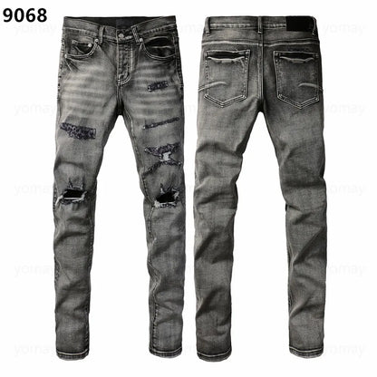 Designer Jeans Denim Mens Ripped Motorcycle Trousers Designers Denims Fashion Slim Fit Jeans Men Man Black High-End Quality Rock Hip Hop Pants