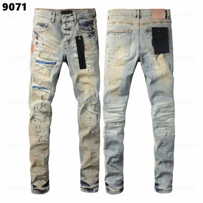 Designer Jeans Denim Mens Ripped Motorcycle Trousers Designers Denims Fashion Slim Fit Jeans Men Man Black High-End Quality Rock Hip Hop Pants