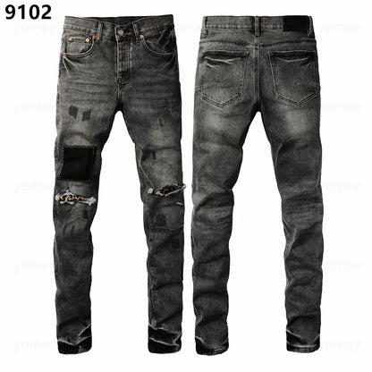 Designer Jeans Denim Mens Ripped Motorcycle Trousers Designers Denims Fashion Slim Fit Jeans Men Man Black High-End Quality Rock Hip Hop Pants