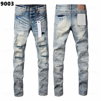 Designer Jeans Denim Mens Ripped Motorcycle Trousers Designers Denims Fashion Slim Fit Jeans Men Man Black High-End Quality Rock Hip Hop Pants