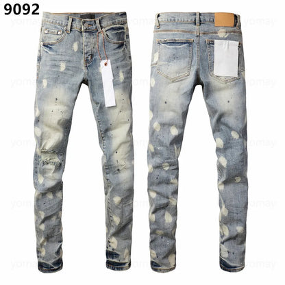 Designer Jeans Denim Mens Ripped Motorcycle Trousers Designers Denims Fashion Slim Fit Jeans Men Man Black High-End Quality Rock Hip Hop Pants