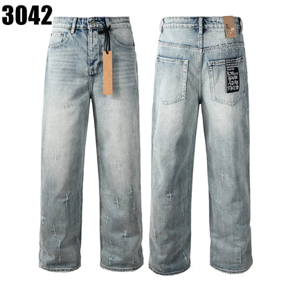 Designer Jeans Denim Mens Ripped Motorcycle Trousers Designers Denims Fashion Slim Fit Jeans Men Man Black High-End Quality Rock Hip Hop Pants