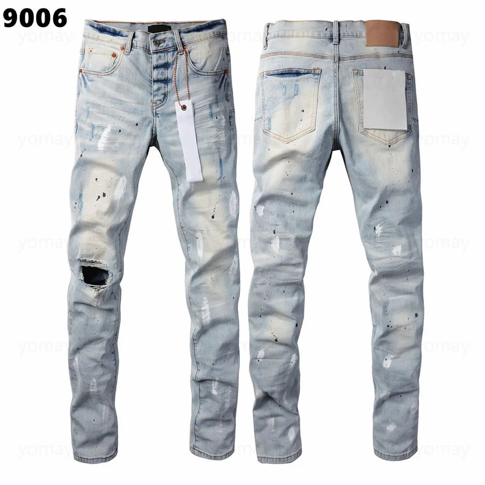 Designer Jeans Denim Mens Ripped Motorcycle Trousers Designers Denims Fashion Slim Fit Jeans Men Man Black High-End Quality Rock Hip Hop Pants